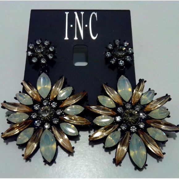 I.N.C. Amber & White Crystal Drop Flower Set - Picture 2 of 3